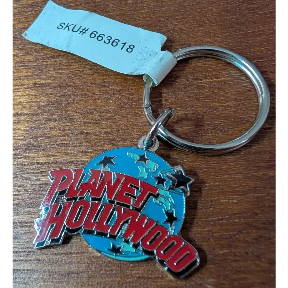 Vtg Planet Hollywood Keyring Globe Souvenir Keychain Enamel Metal Gift NOS Retro